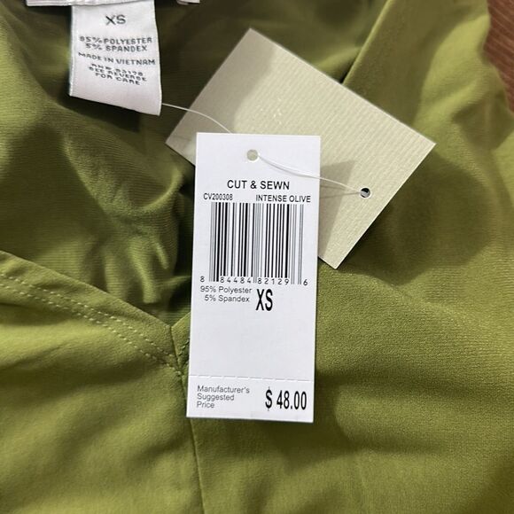 Carmen Marc Valvo Sz XS  Draped Crossover Knit Top OLIVE GREEN  B37 - Picture 2 of 8
